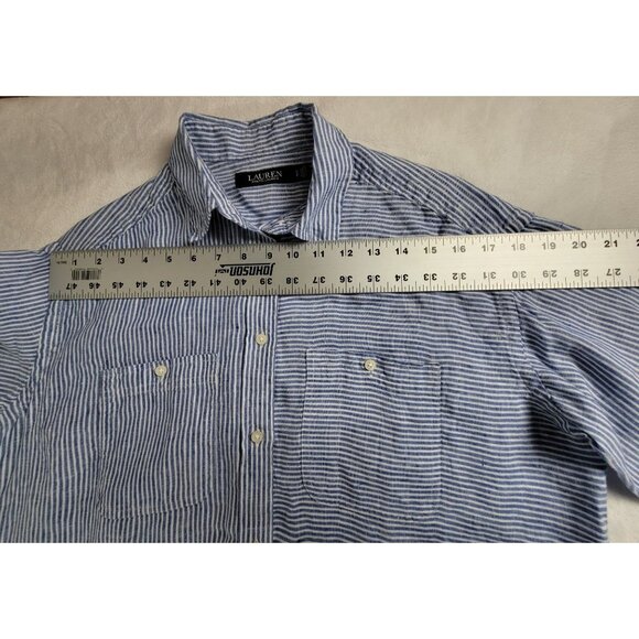 Lauren Ralph Lauren Blue White Striped Linen Button-Down Shirt Small Oversized - Picture 6 of 8